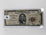 $5 1929 National Note Boston MA, VG