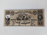 $5 Obsolete Note Canal Bank N.O. Crisp UNC