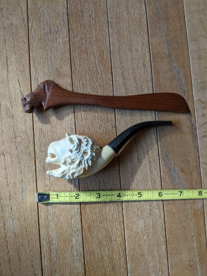 Pipe with Lion's Head Bowl and Carved Animal Letter Opener