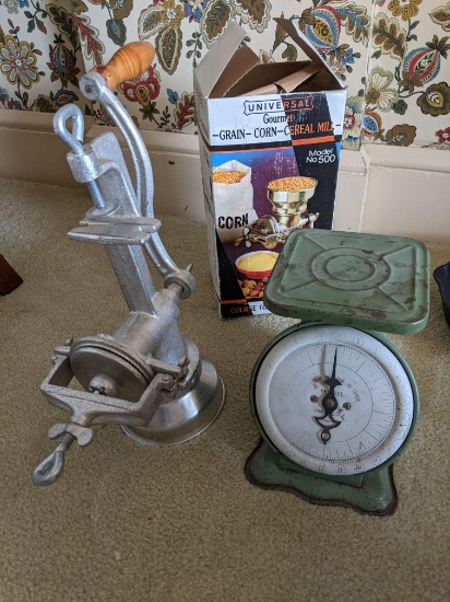 Universal Grain, Corn, Cereal Mill and Vintage Cygnet Family Scale