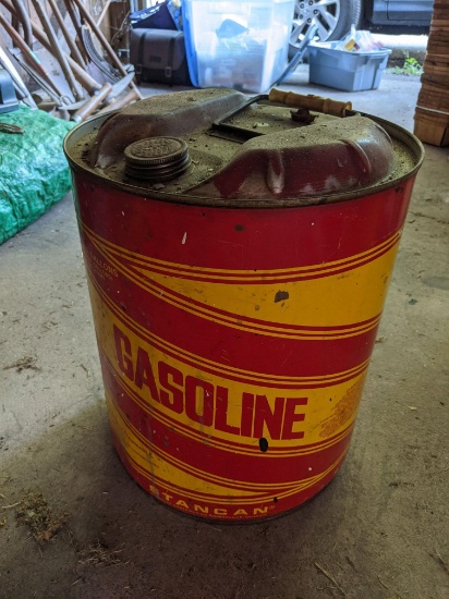 Vintage Metal Red & Yellow "Gasoline" Can, STANCAN