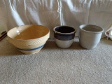 Yellowware Bowl and 2 Crocks