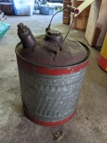 Vintage Galvanized Metal Gas Can, with Red Stripes