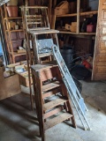3 Wooden Ladders and Metal Step Ladder