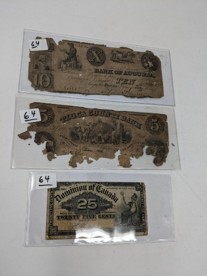 1900 25-Cent Canadian Note G, 2 Obsolete Notes Poor