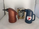 2 Plastic Oil Cans and a 1 Gallon Sears Oil Cannister (empty)