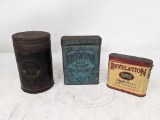 Advertising Tins including Revelation Pipe Tobacco, Edgeworth Ready-Rubbed, and Royal Baking Powder