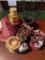 2 Baskets of Artificial Berries, Flowers, Stuffed Rooster, Wooden Candle Holder, Tins