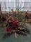 Large Grouping of Artificial Floral Arrangements, Swag and Live Palm Type Plant