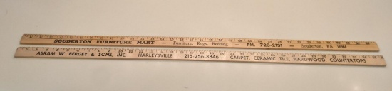 2 Advertising Yardsticks- Souderton Furniture Mart & Abram W. Bergey & Sons, Harleysville