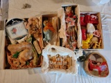 Vintage Plastic Toys, Dolls, Paperweight, Religious Signs, Small Basket Purse