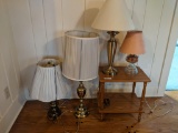 3 Metal Base Table Lamps with Shades, Glass Electrified Oil Lamp and 2-Tiered Side Table