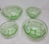 4 Green Depression Nesting Glass Bowls