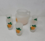 Hand-Painted Frosted Glass Juice Set- Pitcher & 5 Glasses