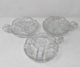 3 Single Handled Cut Glass Dishes-Nappies
