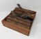 Grouping of Wooden Block & Molding Planes in Wooden Box
