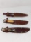 3 Hunting Knives with Leather Sheaths