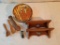 Wooden Kitchen Utensils, Wax Candles & Figures, Amish Figure and 2 Small Wall Shelves