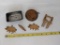 Miniatures Including 2 Pig Ornaments, Rolling Pin, Copper Pot, Metal Pan & Wooden Utensil Rack