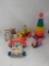 Vintgae Fisher Price Telephone, Jalopy & Ring Stacker and Bird Toy and Milk Bottles & Caddy