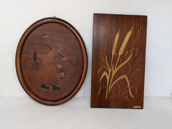 2 Decorative Inlaid Wooden Plaques
