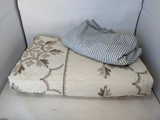 Cross-Stitched Bedspread and Ticking Fabric