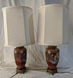 Pair of Vintage Japanese Satsuma Style Moriage Vase Lamps