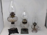 3 Clear Glass Oil Lamps