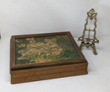 Small Brass Easel and Box with Floral Lid