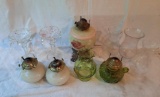 4 Oil Lamps and Pair of Glass Candle Holders