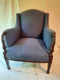 Blue Upholstered Arm Chair with Reeded Curved Arms