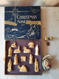 Vintage Christmas Manger Set in Box, Mary & Baby Jesus Ornament and Mexican 3 Piece Nativity