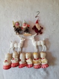Choir Candles, 2 Plastic Reindeer and 3 Vintage Santas