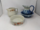 Victoria Ware Ironstone Transferware Pitcher & Bowl and Hall's Pitcher and Casserole Dish