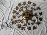 Mid-Century Electric Wall Clock with Leaf Motif