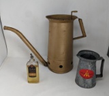 Metal Oil Can, Galvanized Pitcher and Bottle of Gulf Oil
