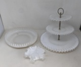 Milk Glass Tiered Dish, Serving Platter and Candy Dish
