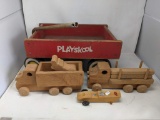 Playskool Wagon, 2 Wooden Trucks and Small Wooden Racer