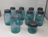 10 Blue Ball Canning Jars- All with Zinc Lids