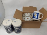 2 Morton Salt Containers and 4 Morton Salt Mugs- New in Box