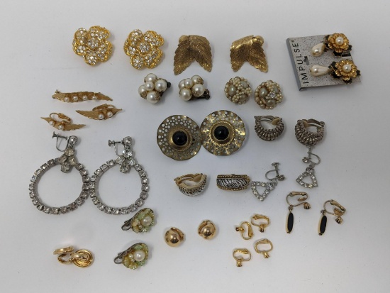 17 Pair of Clip Costume Earrings and one Matching Pin.