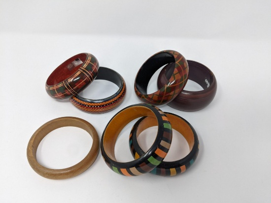 Wooden and Lacquered Bangle Bracelets, Lot of 7