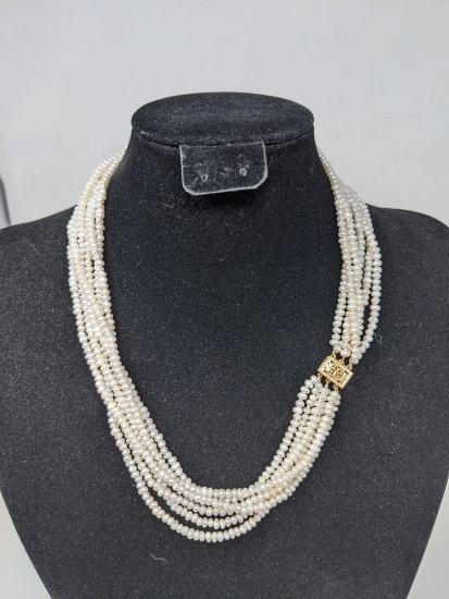 6-Strand Pearl Necklace with Gold Clasp