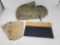 Gloves, military bag, canvas & wood writing platform (not complete)