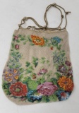 Floral Beaded Purse with Drawstring Closure
