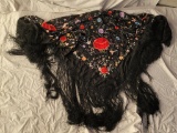 Black Floral Shawl with Long Fringes