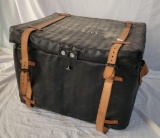 Tarred Linen or Canvas Trunk with Leather Straps & Some Supplies - NO SHIPPING