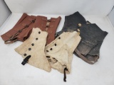3 Pairs of Repro Revolutionary War Era Shoe Covers/Spats- 2 Leather, One Cloth, As Is