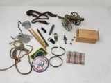 Late Dog Tags & Toy, 2 Repro Copper Bracelets, Toy Cannon, Slide Lid Box, Etc.