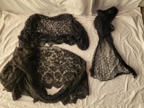 2 Large Black Lace Remnants and Scarf